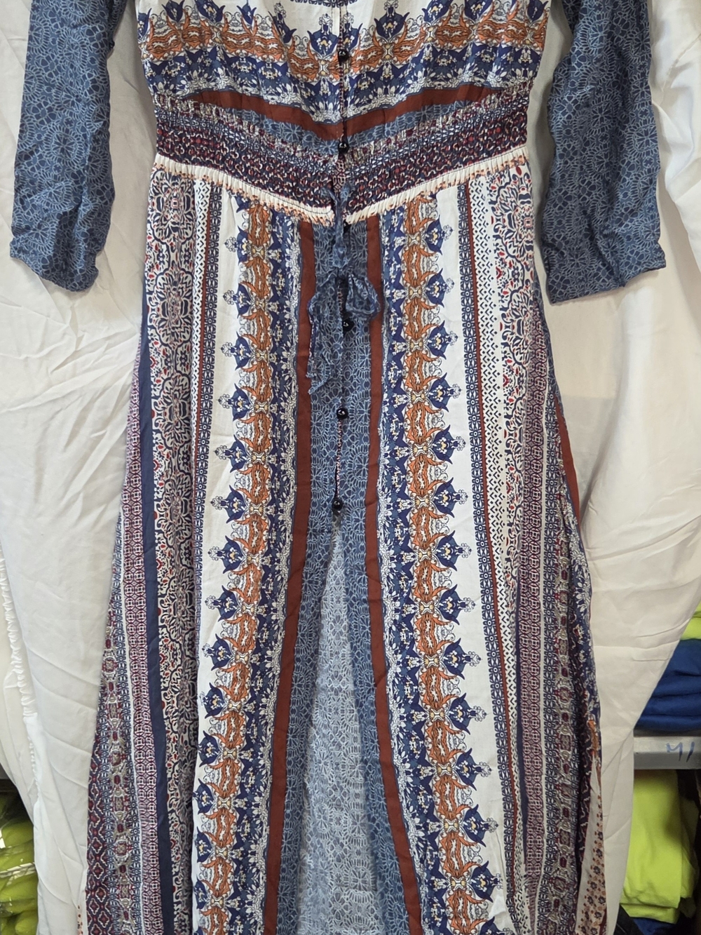 Boho Printed Maxi Jumpsuit Dress - Blue & Rust